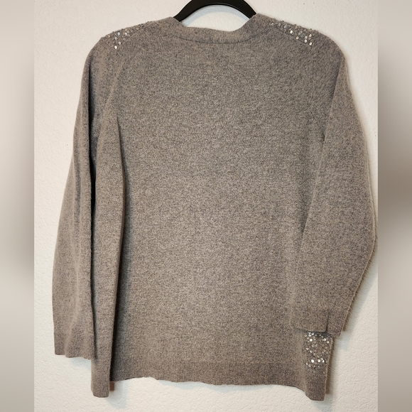 Talbots Gray with Silver Sequins Lambswool and Angora Cardigan Sweater, Size 1X - Picture 2 of 6
